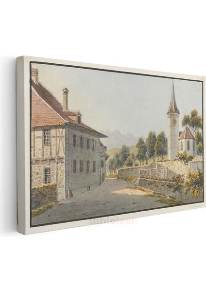 Johann Ludwig Aberli - Isviçre Köyü Kanvas Tablo