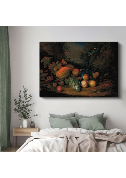 Abraham Brueghel - Egzotik Meyveler ve Kuşlar Kanvas Tablo