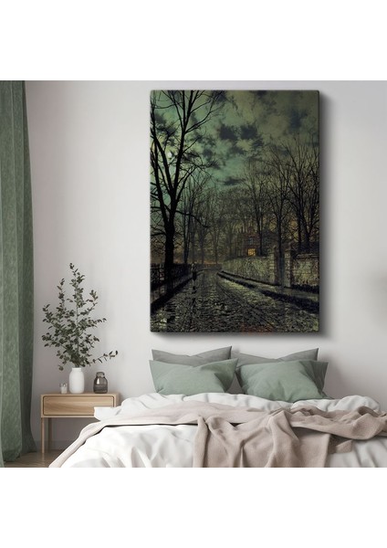 John Atkinson Grimshaw - Ay Işığında Yol Kanvas Tablo