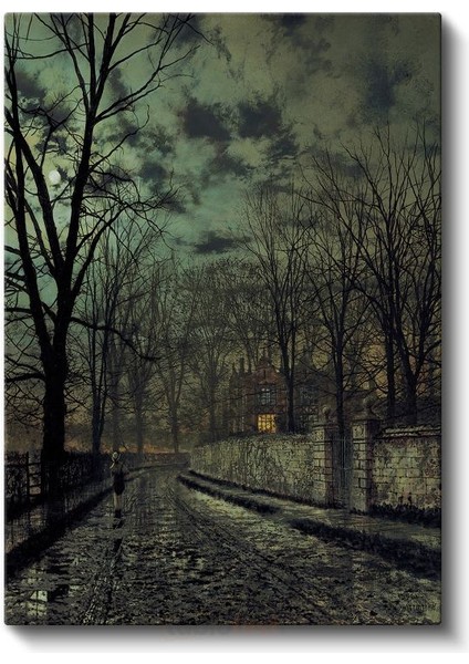 John Atkinson Grimshaw - Ay Işığında Yol Kanvas Tablo
