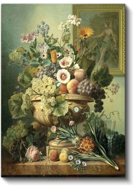 Jan Davidsz De Heem - Meyveler ve Çiçekler Natürmortu Kanvas Tablo