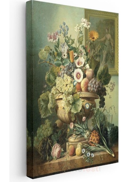 Jan Davidsz De Heem - Meyveler ve Çiçekler Natürmortu Kanvas Tablo