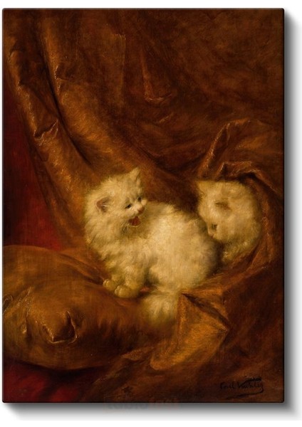 Carl Kahler - Kahverengi Kumaştaki Kediler Kanvas Tablo fiyatları