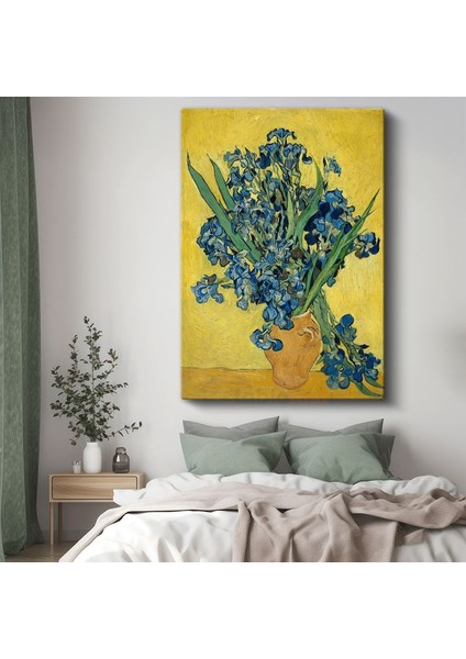 Vincent Van Gogh - Sarı Arka Planda Süsenler Kanvas Tablo