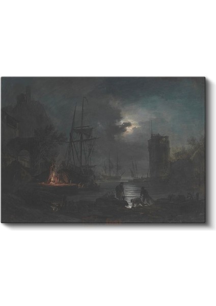 Joseph M. W. Turner - Ay Işığında Liman Kanvas Tablo