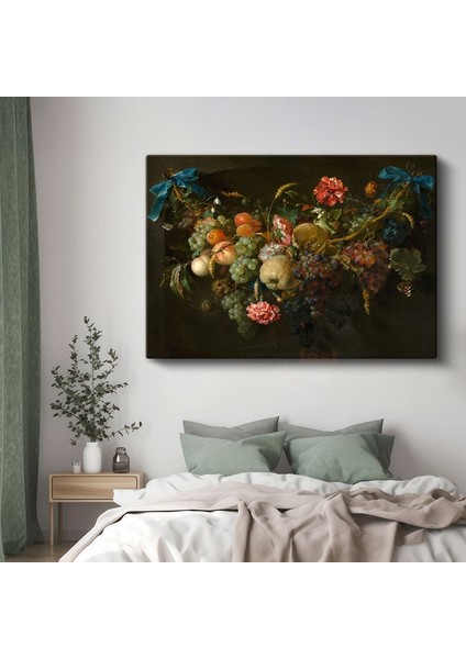 Jan Davidsz De Heem - Meyve ve Çiçek Natürmortu Kanvas Tablo