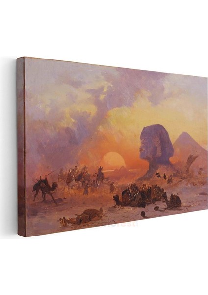 David Roberts - Mısır Sfenksi ve Piramitler Günbatımı Kanvas Tablo modelleri