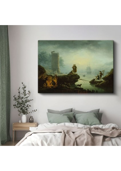 Claude-Joseph Vernet - Limanda Balıkçılar ve Kule Kanvas Tablo