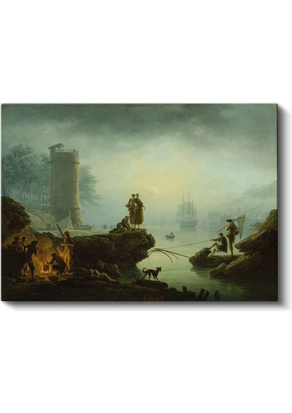 Claude-Joseph Vernet - Limanda Balıkçılar ve Kule Kanvas Tablo