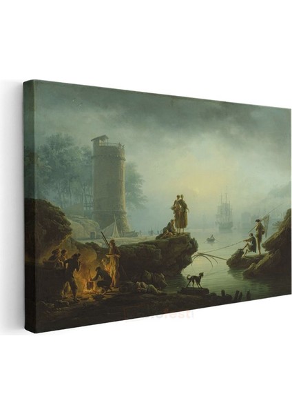 Claude-Joseph Vernet - Limanda Balıkçılar ve Kule Kanvas Tablo