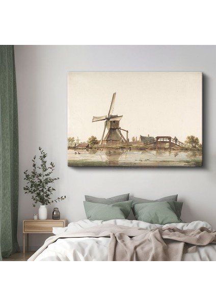 Jan Van Der Heyden - Hollanda Değirmeni ve Köprü Kanvas Tablo
