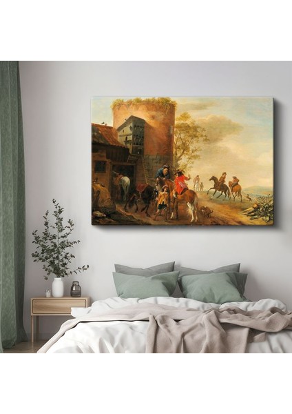 Philips Wouwerman - Kule Önünde Atlılar Kanvas Tablo