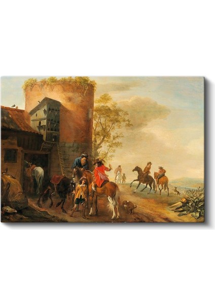 Philips Wouwerman - Kule Önünde Atlılar Kanvas Tablo