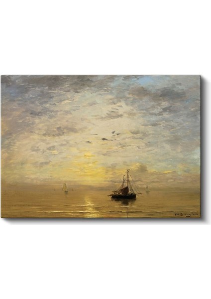 Hendrik Willem Mesdag - Günbatımında Tekneler Kanvas Tablo