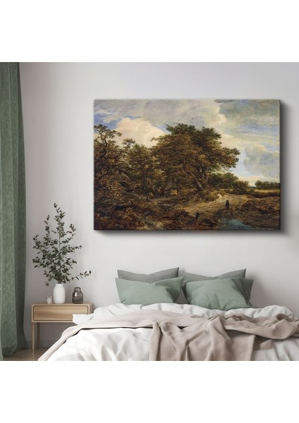 Jacob Van Ruisdael - Meşe Ağaçlı Kırsal Manzara Kanvas Tablo