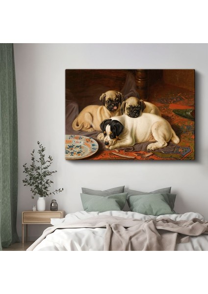 Henrietta Ronner-Knip - Üç Yavru Köpek Kanvas Tablo
