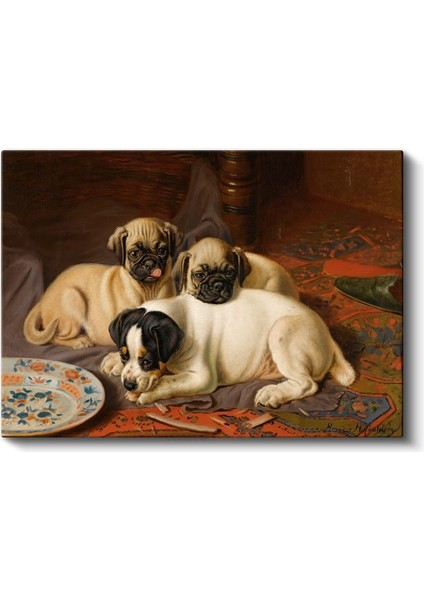 Henrietta Ronner-Knip - Üç Yavru Köpek Kanvas Tablo