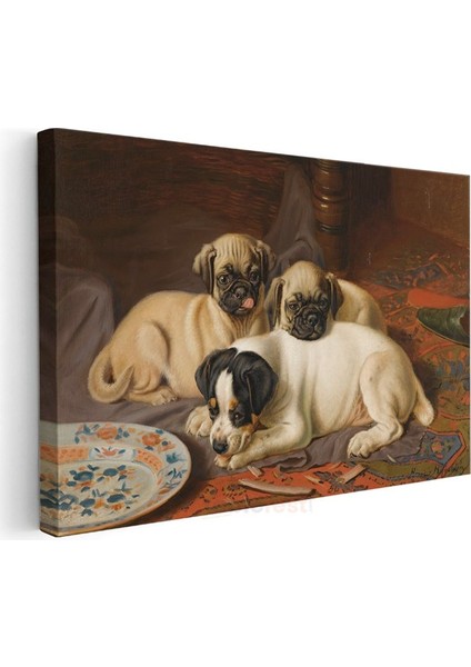 Henrietta Ronner-Knip - Üç Yavru Köpek Kanvas Tablo