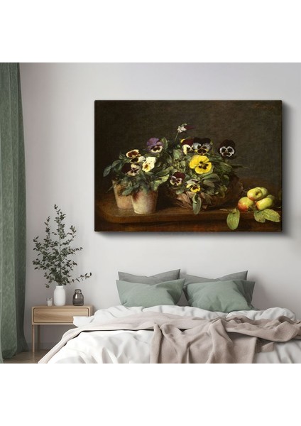 Henri Fantin-Latour - Hercai Menekşeler ve Elmalar Kanvas Tablo