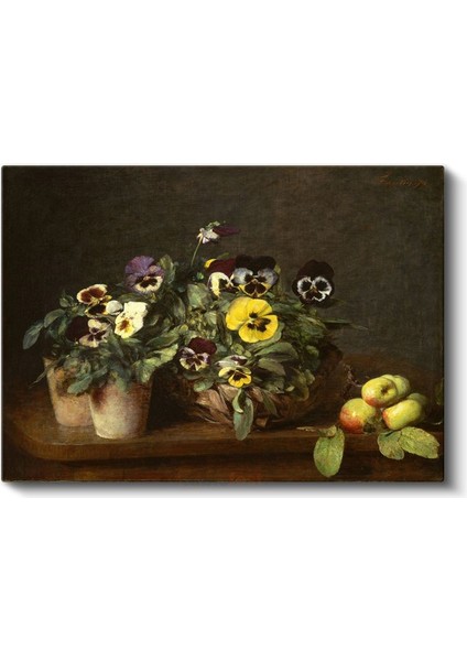 Henri Fantin-Latour - Hercai Menekşeler ve Elmalar Kanvas Tablo fiyatları