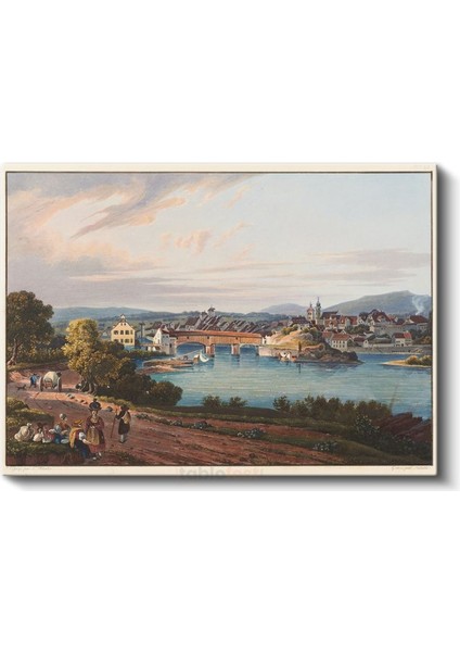 Johann Ludwig Bleuler - Nehir Kıyısında Köy Manzarası Kanvas Tablo