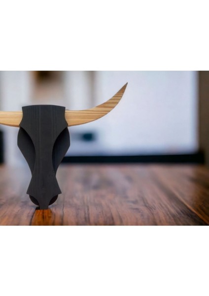 Bullcow Pilli Sarıçam Ahşap Boğa Kafası Dekoratif Aplik Avize Duvar Dekoru (Peri LED Li)