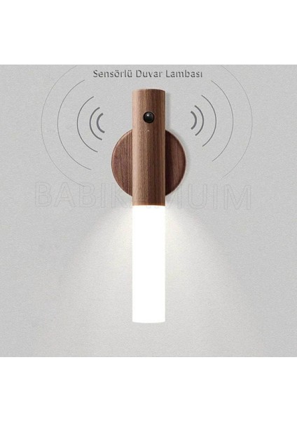 Çubuk Meşale Aplik Cata CT-5250 Kumru Ahşap Renk Şarjlı Sensörlü LED Duvar Aplik Günışığı