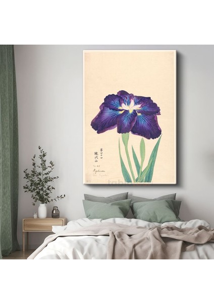 Ohara Koson - Mor Iris Çiçeği Japon Tarzı Illüstrasyon Kanvas Tablo