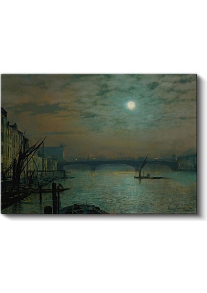 John Atkinson Grimshaw - Ay Işığında Thames Nehri Kanvas Tablo