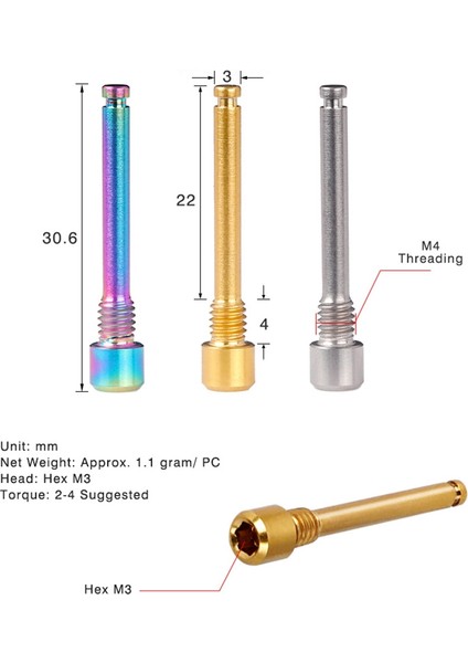 M4 Titanyum Cıvata Bisiklet Disk Fren Pad Dişli Pin Ekler Vida Xt R Xt Hidrolik Disk Kaliper-Altın (Yurt Dışından)