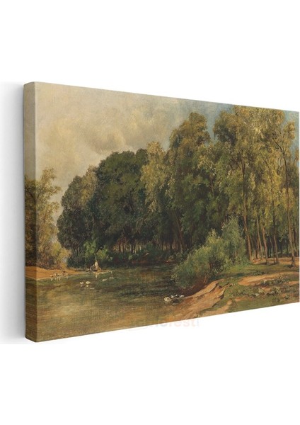 Jean-Baptiste-Camille Corot - Göl Kenarında Ağaçlar Kanvas Tablo modelleri
