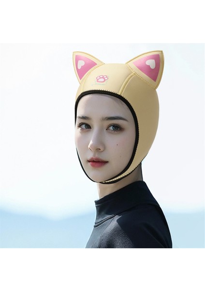 Kadın Kedi Kulaklı Dalış Başlığı Su Geçirmez Şapka Dalgıç Elbisesi Başlık Çene Kayışlı Yüzme Başlığı Limon Sarısı (Yurt Dışından) fırsatları