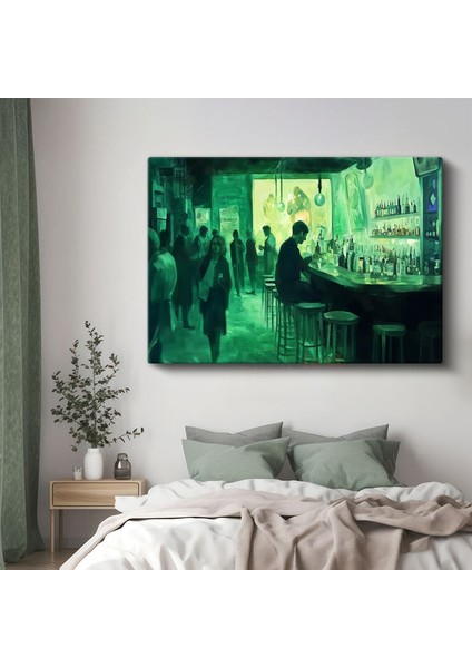 Jeremy Mann - Yeşil Bar Gece Kanvas Tablo