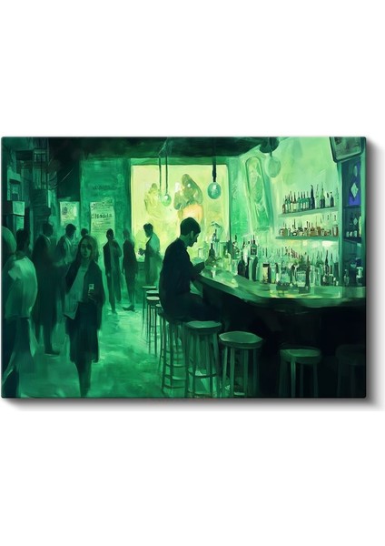 Jeremy Mann - Yeşil Bar Gece Kanvas Tablo