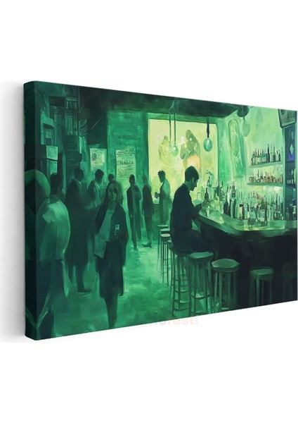 Jeremy Mann - Yeşil Bar Gece Kanvas Tablo