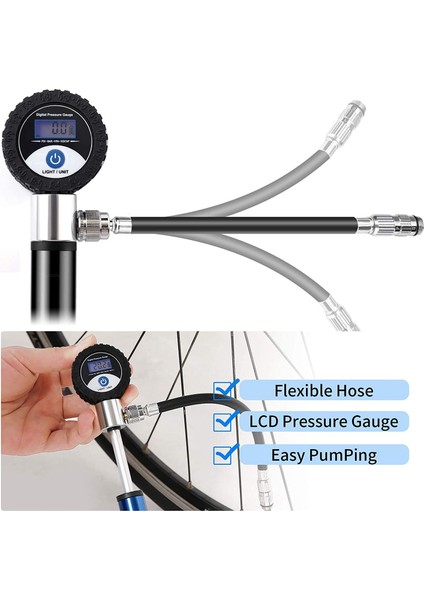 Bisiklet Pompası, Mini Basınç Ölçerli Bisiklet Pompası (120PSI), Iğneli Bilyalı Pompa, Yapıştırıcısız Yama Takımı Uzatma Hortumu (Yurt Dışından) fiyatları