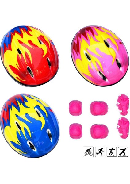 3-6 Yıl Çocuklar Kask Bisiklet 7 Adet/takım Ultralight Çocuk Koruyucu Donanım Kızlar Bisiklet Sürme Kask Bisiklet Kap B (Yurt Dışından)