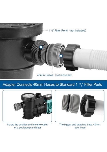 Intex & Coleman Havuzları Için 4 Paket Havuz Hortumu Dönüşüm Adaptörleri Kiti, 4560 40 mm Hortumdan 1 1/2 Inç Filtreye (Yurt Dışından)