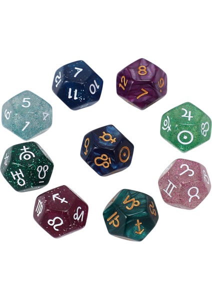 9 Adet Inci 12 Taraflı Astroloji Zodyak Işaretleri Zar Takımyıldızı Kehanet Oyuncaklar Yaratıcı Çok Taraflı Zar Tipi A (Yurt Dışından)