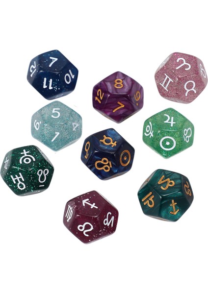 9 Adet Inci 12 Taraflı Astroloji Zodyak Işaretleri Zar Takımyıldızı Kehanet Oyuncaklar Yaratıcı Çok Taraflı Zar Tipi A (Yurt Dışından) modelleri