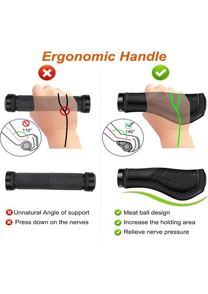Bisiklet Sapları Ergonomik Saplar Kaymaz Kauçuk Gidon Sapları, 22.2mm E-Bisiklet Siyah Için Bisiklet Gidon Sapları (Yurt Dışından)