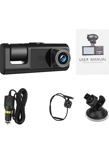 Araba Dvr 3 Kamera Lensi Hd 1080P Araç Kamerası Çift Lensli Dashcam Video Kaydedici Kara Kutu 24H Park Izleme (Yurt Dışından)