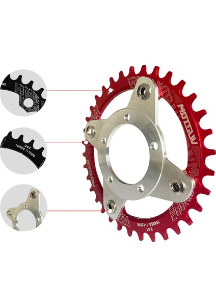 Motsuv E-Bisiklet Krank Takımı 104BCD 38T Zincir Dişlisi Adaptör Kiti Bafang Orta Tahrik Motoru BBS01 BBS02 Bisiklet Dönüşüm Parçaları Siyah (Yurt Dışından)
