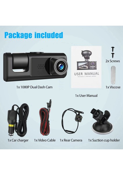 Araba Dvr 3 Kamera Lensi Hd 1080P Araç Kamerası Çift Lensli Dashcam Video Kaydedici Kara Kutu 24H Park Izleme (Yurt Dışından)