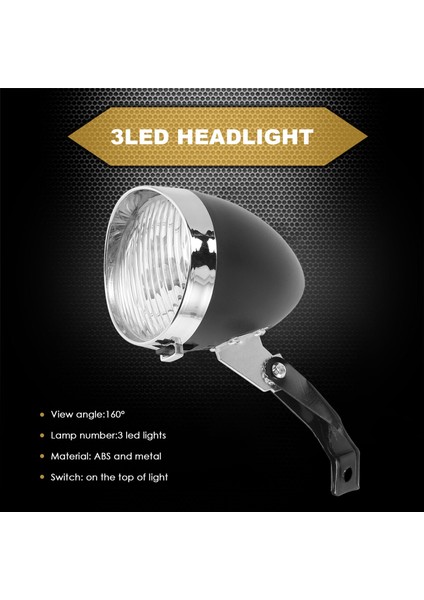 Retro Bisiklet Bisiklet Aksesuarı Ön Işık Braketi Vintage 3led Far (Siyah) (Yurt Dışından) fırsatları