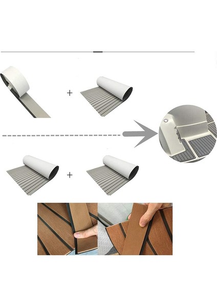 2400X57MM Kendinden Yapışkanlı Tekne Eva Köpük Tik Zemin Matı Güverte Yat Levha Pedi Tekne Güverte Matı, Açık Gri+Siyah (Yurt Dışından)