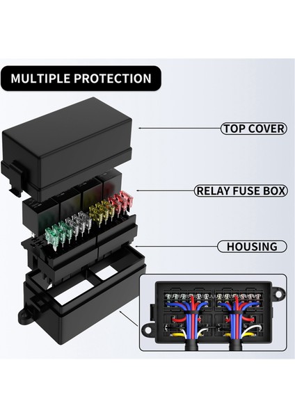 12V Sigorta Röle Kutusu Önceden Kablolanmış Sigorta ve Röle Kutusu 4 Röleli 12 Yollu Atc/ato Sigortaları Araba Için Kapalı 12V Röle Sigorta Kutusu (Yurt Dışından)