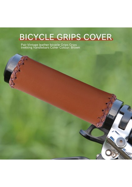 Çift Vintage Deri Bisiklet Tutacakları Tutacaklar Trekking Gidonları Kapak Rengi: Kahverengi (Yurt Dışından) fiyatları
