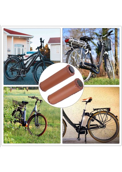 Çift Vintage Deri Bisiklet Tutacakları Tutacaklar Trekking Gidonları Kapak Rengi: Kahverengi (Yurt Dışından) fırsatları