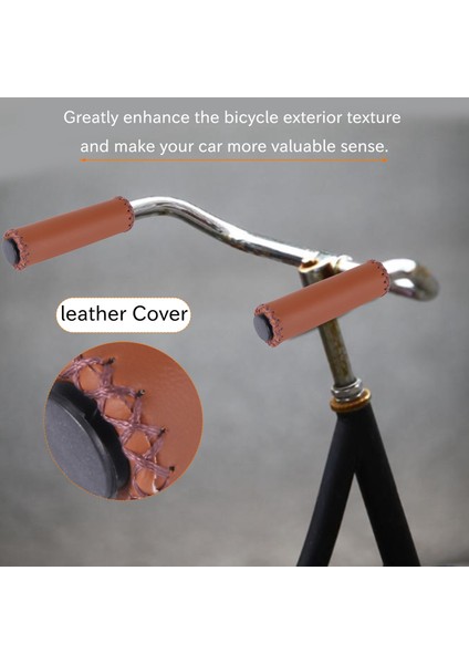 Çift Vintage Deri Bisiklet Tutacakları Tutacaklar Trekking Gidonları Kapak Rengi: Kahverengi (Yurt Dışından) indirimleri